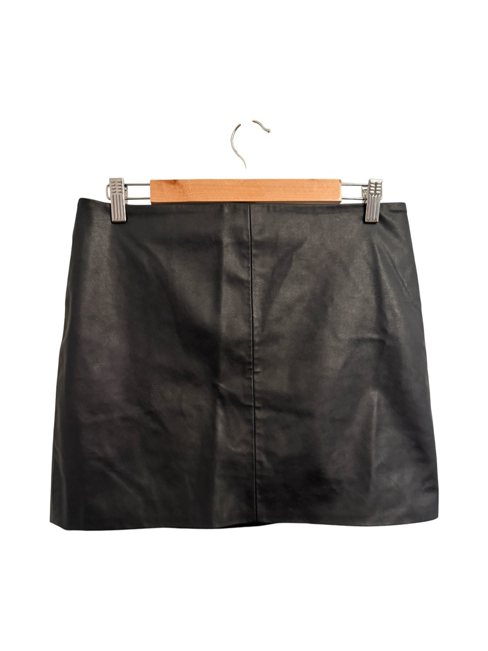 H&M Black Faux Leather Mini Skirt Women’s US 10 PU Leather Zip Back